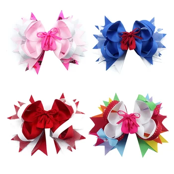 

4pcs 5 Inch Pink Cartoon Girls Hair Bows with Clips Boutique Handmade Ribbon Hairpins Kids Birthday Party Hair Accessories