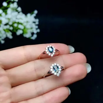 

shilovem 925 silver sterling real natural sapphire Rings fine Jewelry wedding bands new water drop open 4*6mm bj040606agl
