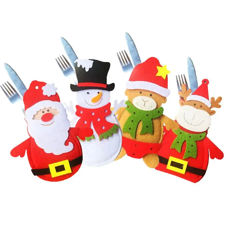 

Christmas Knife Fork Cover Christmas Party Home Non-Woven Fabric Cartoon Tablewear Knife Fork Cover Christmas Tree Decoration