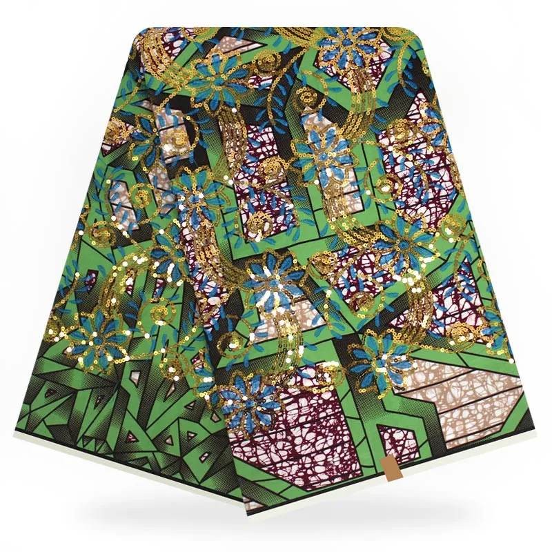 

Latest 2018 Wax hollandais ankara fabric african print fabric With sequins African wax print fabric for dress !YBG121909
