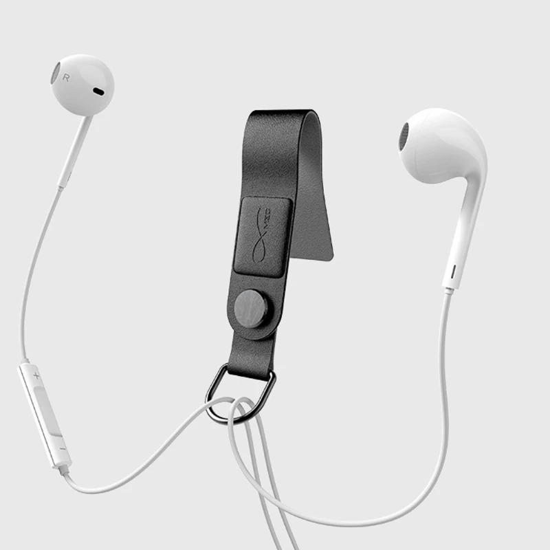

2019 OOTDTY Headphone Earphone Wrap Winder Faux Leather Magnetic Cord Organizer Cable Clips