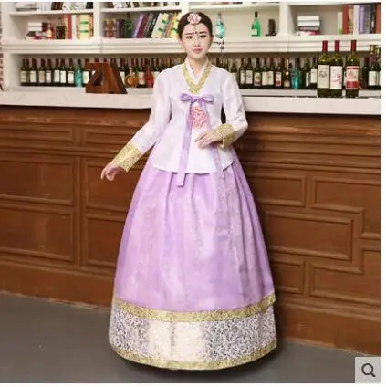Женский традиционный ханбок корейское платье розовые женские хлопок ханбок корейский национальный костюм для выступления aisa одежда - Цвет: Слоновая кость