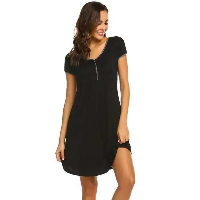 Ekouaer Для женщин Ночное платье летняя ночная рубашка v-образным вырезом короткий рукав для беременных и кормящих ночная рубашка