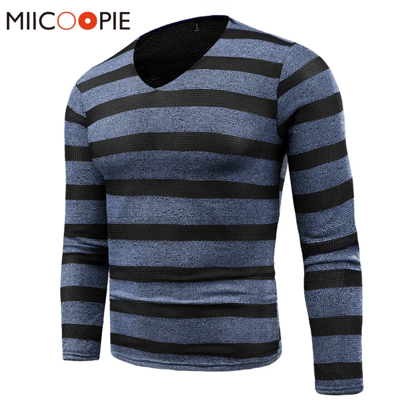 

6XL Sweater Men 2018 New Casual Pullover Sportwear Men Autumn Patchwork Stripe V-Neck Cotton Knitted Brand Male Sweaters