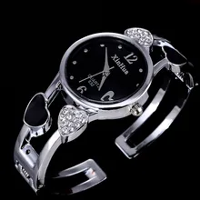 2017 Xinhua Fashion Watches Women Stainless Steel Bracelet Bangle Flower Lover Heart Shape Wristwatches Female Clock