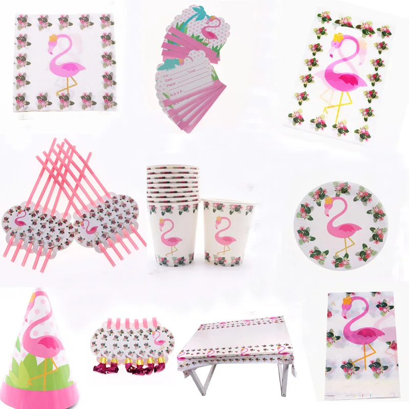 

Birthday Party Disposable Tableware Set Flamingo Christmas Happy Birthday Party Baby Shower Supplies