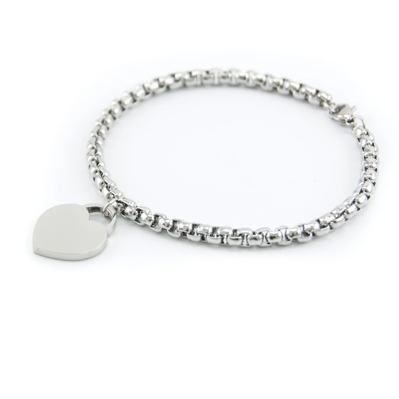 

100% Stainless Steel Heart Charm Bracelet For Women Blank Mini Heart Tag Link Bracelets High Quality Wholesale