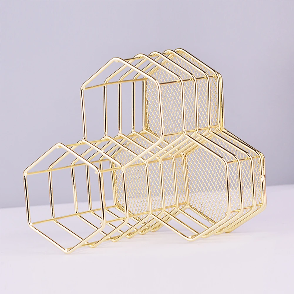 

Fashion Gift Sundries Storage Home Pen Holder Space Saving Vase Modern Iron Wire Simple Desktop Organizer Hexagonal Combination