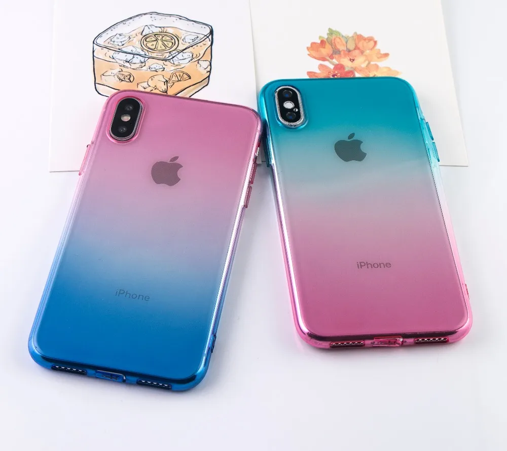 

Phone Cases for iPhone 6s 7 8 Pluls X XS MAX XR Soft Silicone New Fitted Case Mobile Cell Phone Case Gradient Translucent