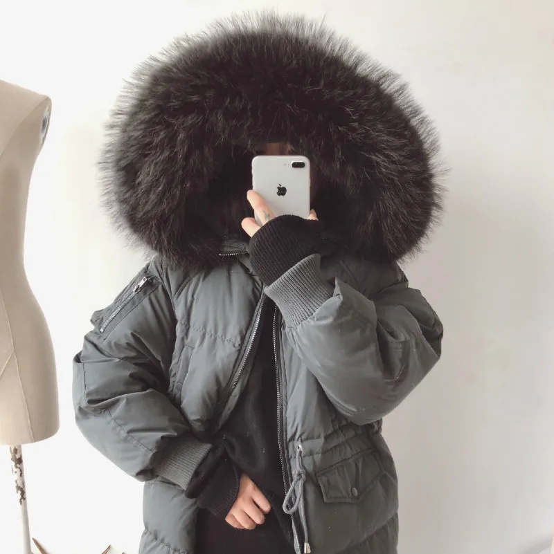 Épaissir Chaud Laveur 2017 Qualité De Luxe Fourrure Real Vestes noir Snowoutwear Collier Vers Femmes ardoisé Bas Big Beige Long Le Haute Manteau Femelle Raton RRZqv