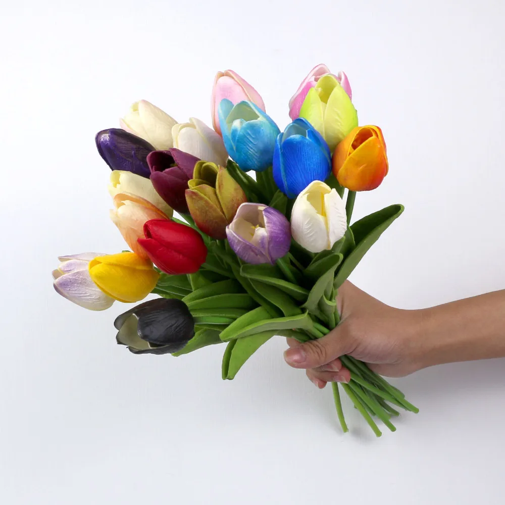 

31colors 5PCS/LOT PU tulip flower real touch wedding flower bouquet artificial silk flowers for home party decoration