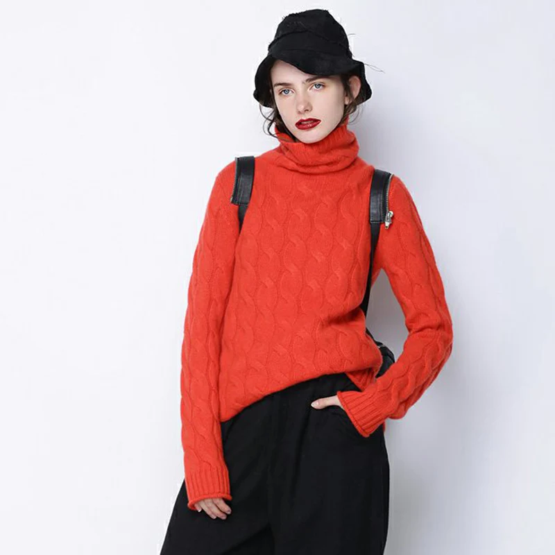 Best Pure Cashmere Pullover Sweater Women Autumn Winter High Quality Turtleneck Cable Knitted Soft Casual Bottom Shirt Pulls