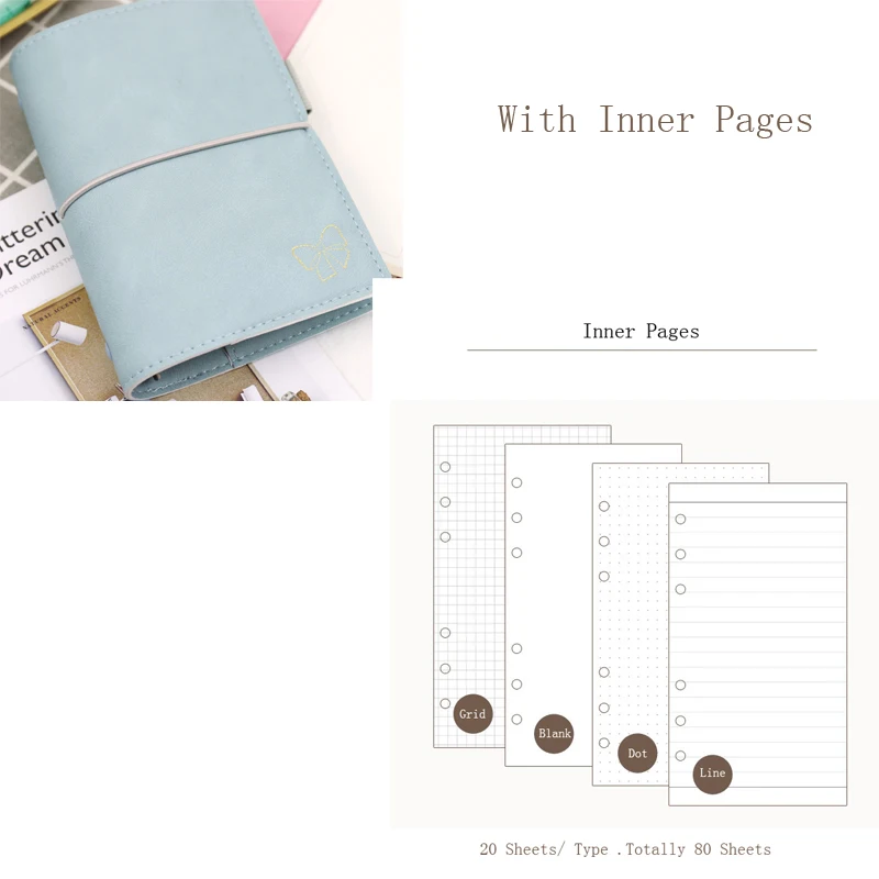 Jamie Notes банты эластичный бинт переносной блокноты и дневники A6A7 6 отверстий вкладыш планировщик карманный дневник школьные канцелярские принадлежности - Цвет: Blue Planner Set