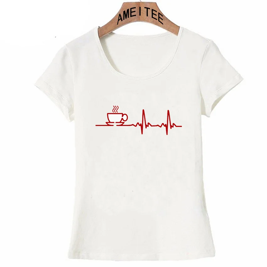 

Morning Coffee Heartbeat ECG Tattoos Print T-Shirt Summer Women t-shirt Cute Girl Casual Tops Simple style Tees Short Sleeve
