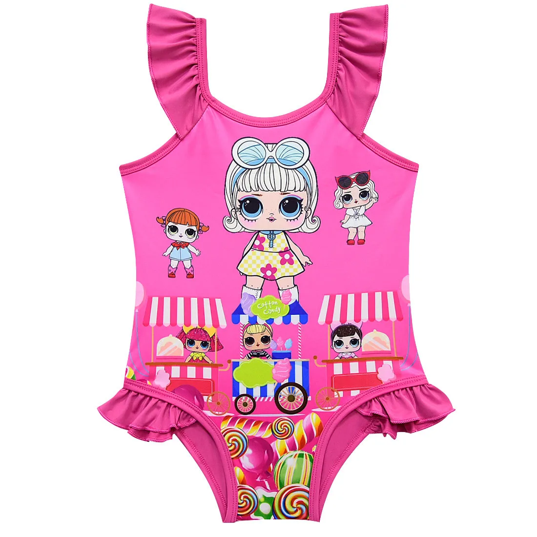 

2019 New girls swimsuit LOL doll cartoon children's one-piece swimsuit Small and medium-sized girls beach casual sling swimwear