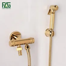 FLG Golden Brass Handheld Bidet Spray Shower Set Copper Sprayer Lanos Toilet Faucet Lavatory Gun,Wall Mounted Tap
