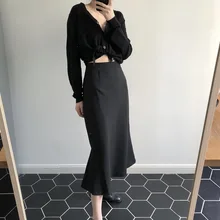 U-SWEAR в богемном стиле с юбкой-годе, объем груди, длинные юбки Осенняя женская обувь с эластичной резинкой на талии до щиколотки Длина Slim Хип Асимметричная юбка в виде хвоста русалки