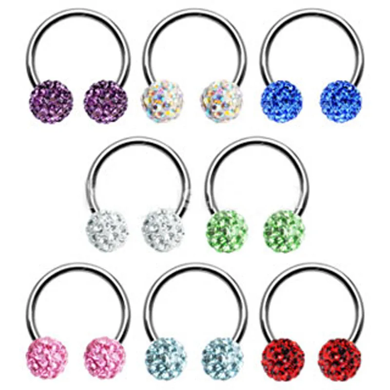 Stainless Steel Crystal Ball Circular Barbell Piercing Eyebrow Jewelry
