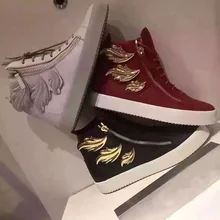 Покрытие металлом Блестящий украшением в виде крыльев Ангела; декор с высоким берцем обувь унисекс пламени обувь на Плоском Каблуке с замком-молнией на платформе Женская повседневная обувь на шнуровке