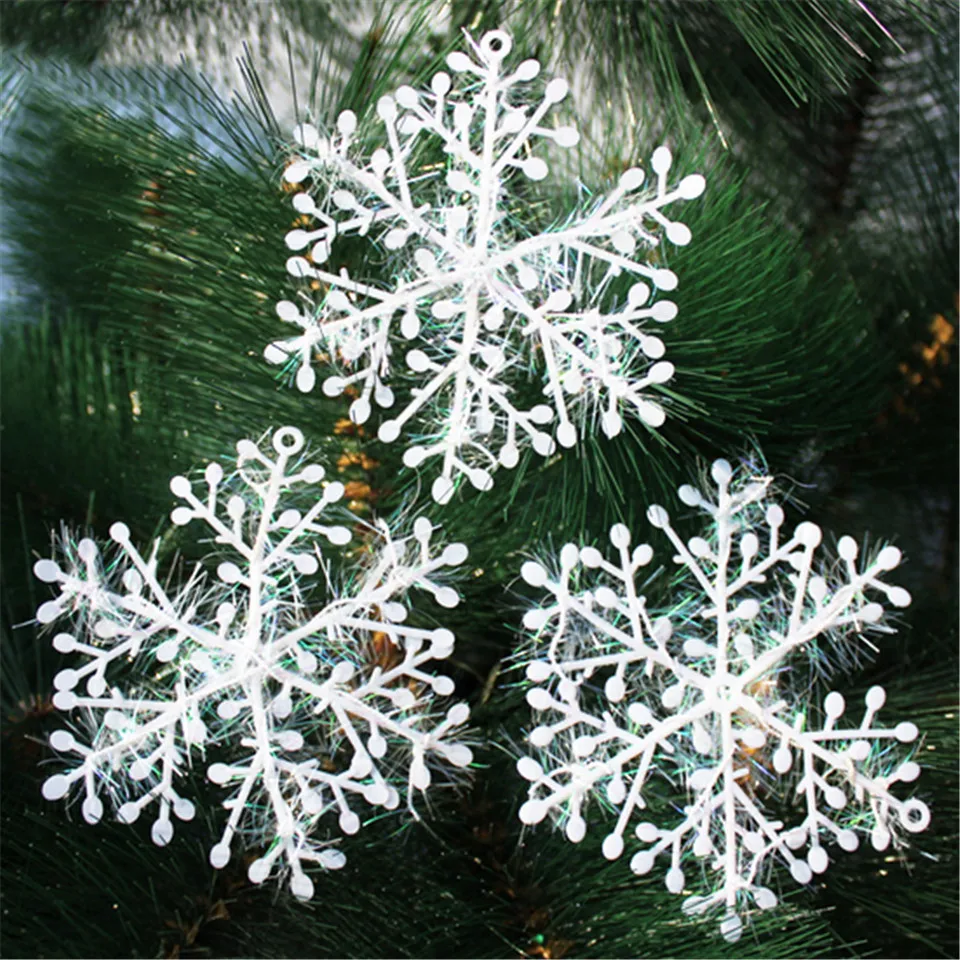 11cm/15cm Xmas Christmas Tree Decorations White Snowflakes Plastic