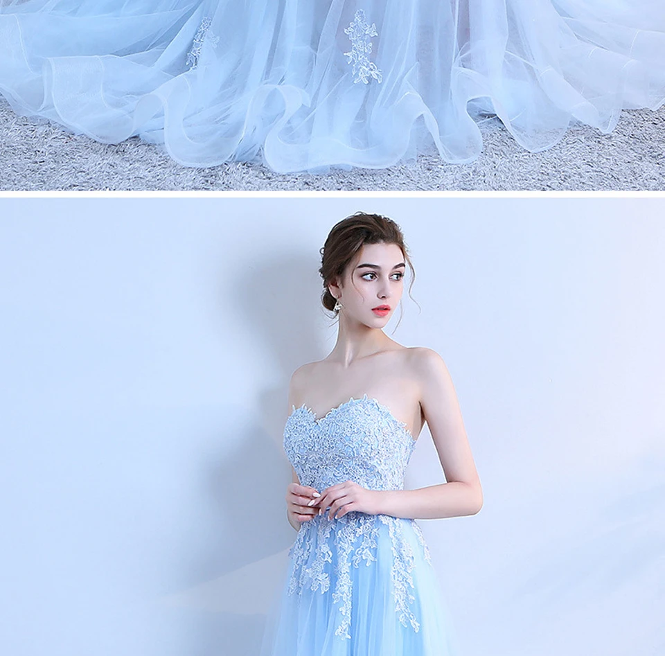 LAMYA небесно-голубое кружевное с аппликацией милое вечернее платье элегантные иллюзионные вечерние платья в пол для выпускного вечера Vestido de Festa