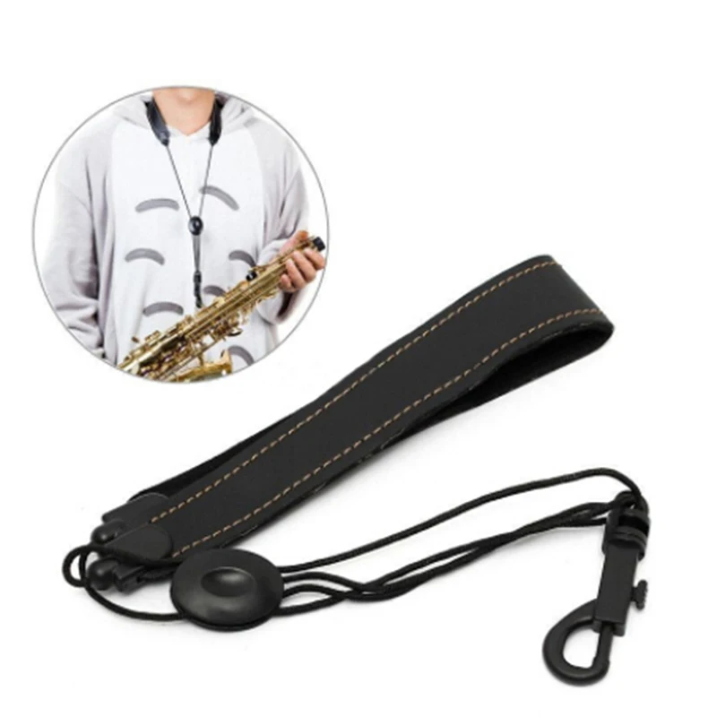 

NEW Black Adjustable Leather Sax Padded Pressure Reducing Strap with Clasp Saxophone Belt Shoulder Accessories