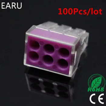 

100PCS/lot PCT-106 PCT106 773-106 Push wire wiring connector For Junction box 6 pin conductor terminal block wire connector