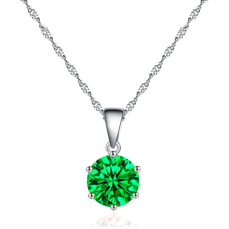 Fashion AAA Zircon Round Crystal Pendant Choker Necklace for Women Females Green Purple Blue Pink Color CZ Jewelry Gifts - Окраска металла: Green 2