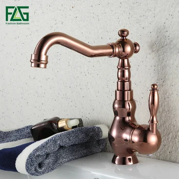 

Rose Gold Bathroom Basin Faucet Brass Vessel Sink Mixer Tap Single Handle Deck Mounted Hot And Cold Water Tap