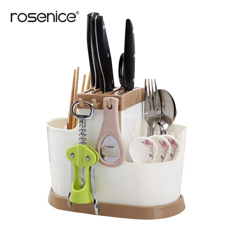 

Multifunctional Plastic Utensil Organizer Flatware Holder With Holey Base House Knife Rest Dish Rack Counter Top Storage 3 Color