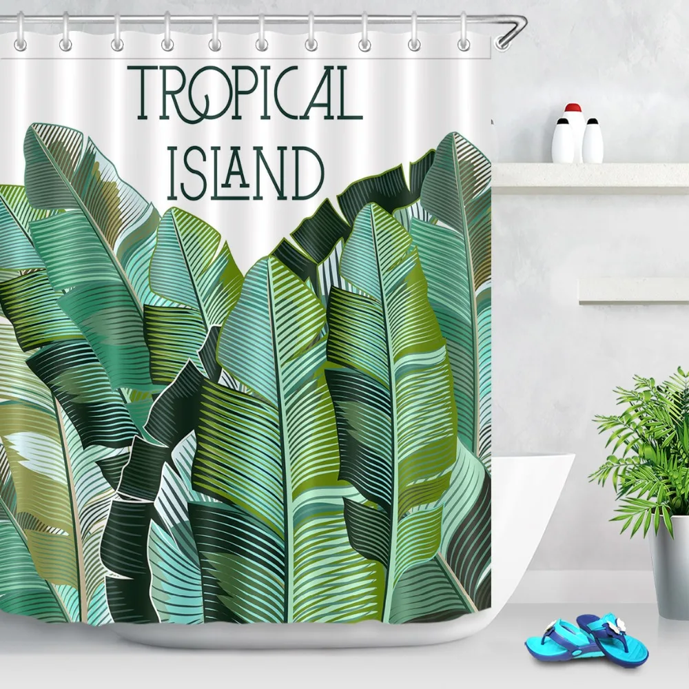 Green Plants Banana Leaves Nature Decor Fabric Shower Curtain Set Bathroom 71/"