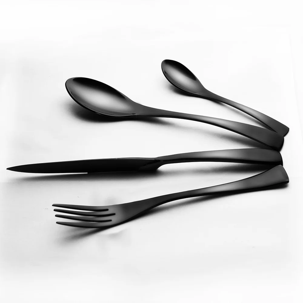 Black Cutlery Set AOOSY Stainless Steel Dinnerware 24 pieces Fork Spoon
