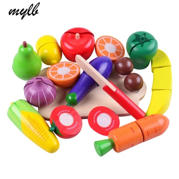 

drop shipping Wooden Cutting Vegetables and Fruits Educational Simulation Food Pretend Play Set Baby Kitchen Toys for Children