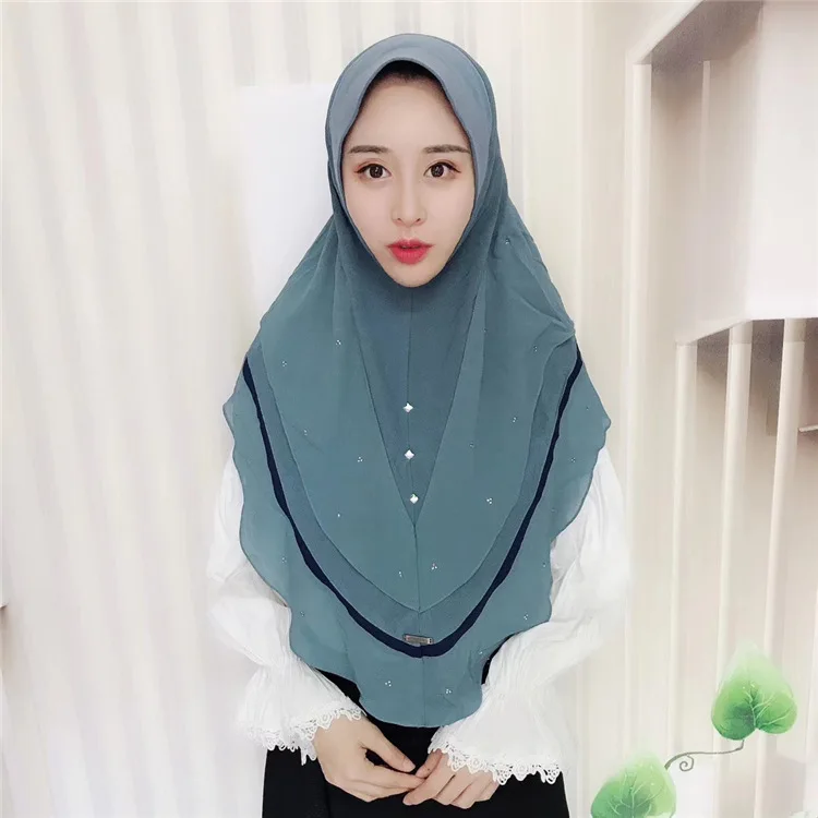 Мусульманский головной платок Малайзия Lumpur горный хрусталь модная геометрическая шаль шифон хиджаб Удобный головной платок Исламская основа