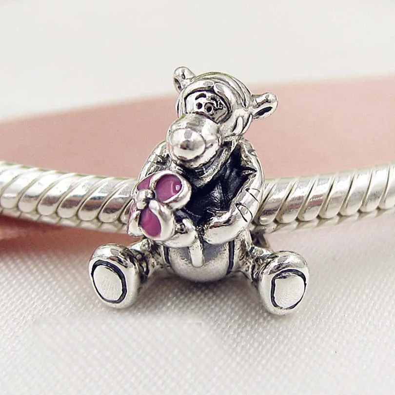 2017 Spring 925 Sterling Silver Tigger Pink Enamel Charm Beads Fits European Bracelet DIY | Украшения и аксессуары