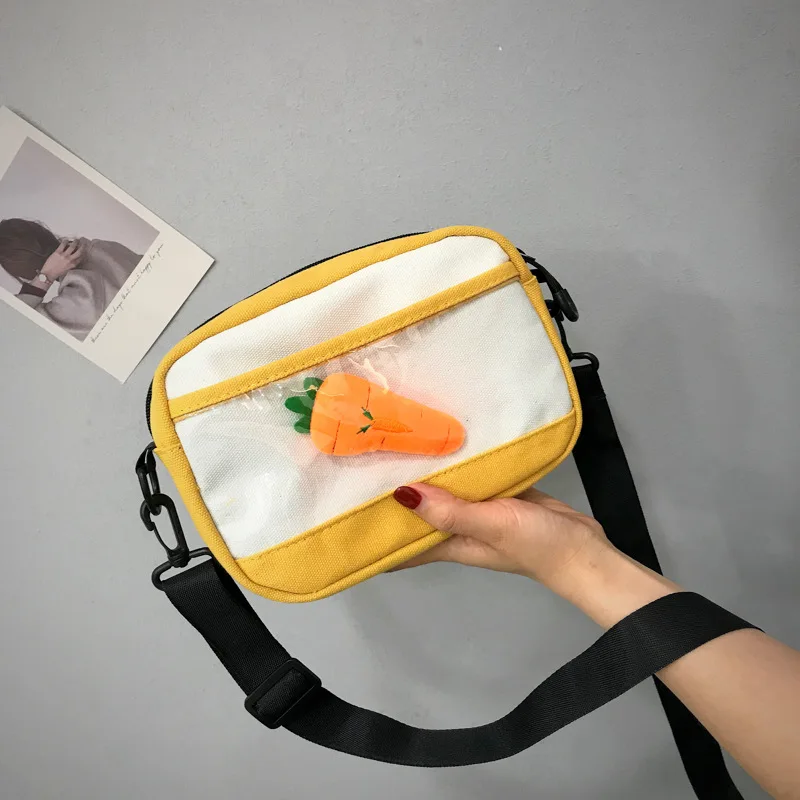 

Contrast Color Handbags Lady Cute Carrot Shoulder Bag Female Wild Simple Casual Zipper Messenger Cartoon Small Square Package