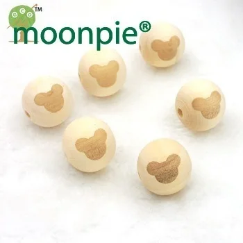 30pcs 20mm natural round ball wooden beads bear mouse shaped burnt engrave diy finding wooden craft for teether handmade  EA99