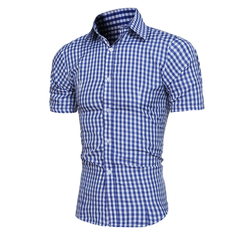 Модные Для мужчин одноцветное короткий рукав рубашки мужская одежда рубашка Рубашки в клетку Для мужчин s Повседневное с короткими