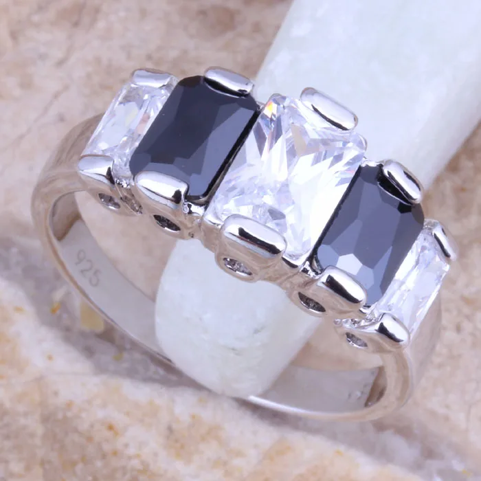 Astonishing Black Cubic Zirconia White CZ Silver Stamped 925 Ring Size