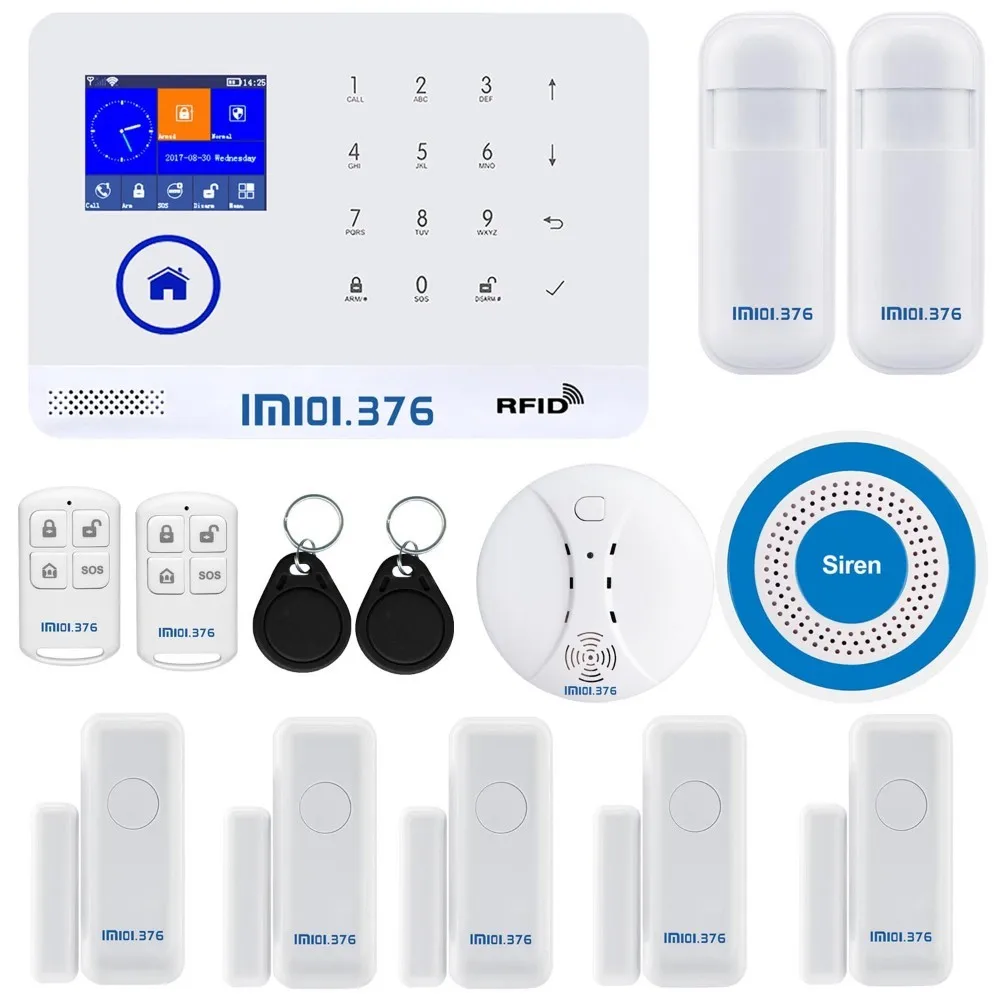 LM101.376 wifi GSM домашняя система охранной сигнализации с 2,4 дюймов TFT сенсорной панелью приложение управление RFID карта беспроводной умный дом защита от взлома - Цвет: LM Kit B