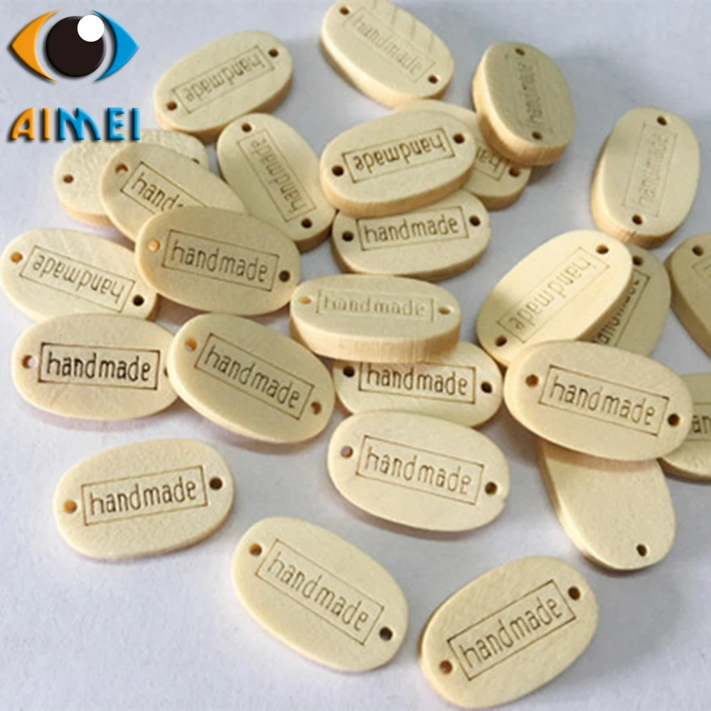 50pcs Mix Color 50//100 Pack Handmade Tag Label Wooden Buttons,DIY Oval Wood Buttons 2-hole Sewing Button for Scrapbooking Crafts with Hand made Lettering