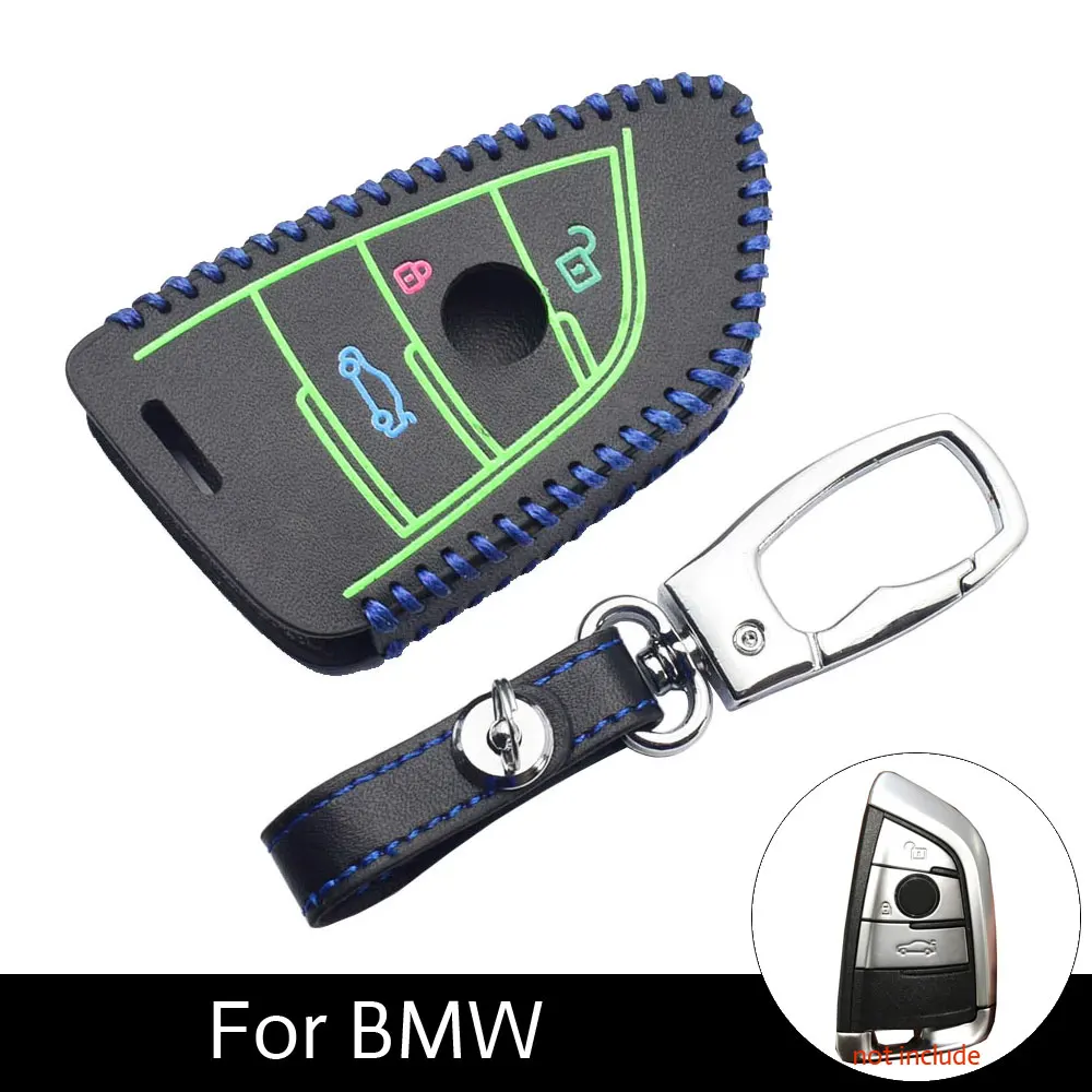 

Luminous PU Leather Car Key Case For BMW X1 X5 X5M X6 X6M 2/7 Series 3 Buttons Keyless Remote Fob Cover Protector Keychain Bag