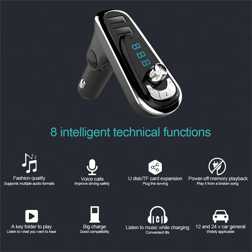 T16 Car Kit Hands-free Беспроводной Bluetooth fm-передатчик MP3 плеер Dual USB Зарядное устройство Черный Высокое качество Прочный практичный l0430