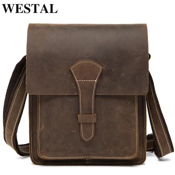 

WESTAL genuine leather men's shoulder bag messenger bag men's cover crossbody vintage male zipper flap bag for men handbag 1093
