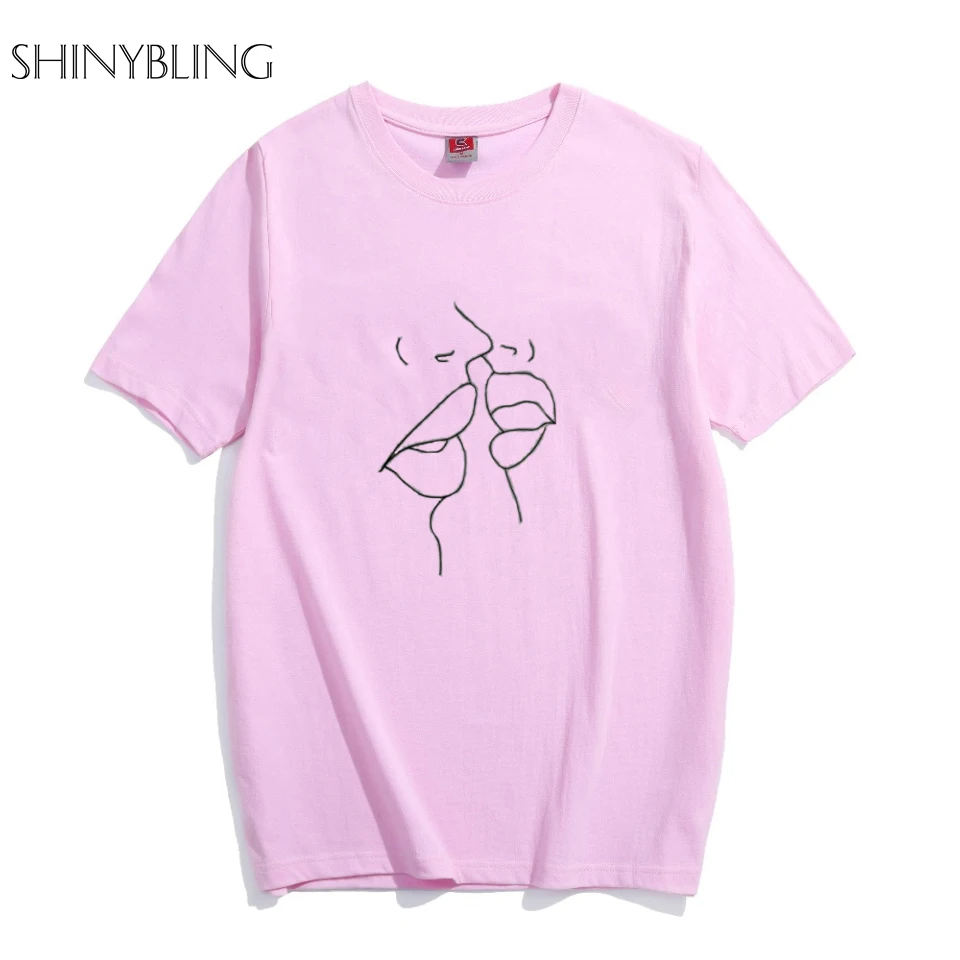 Shinybling Women White O Neck Graphic Funny Cute Kiss Pattern T-Shirt 2018 Summer Tshirt Printed Short Sleeve Harajuku Tee Tops Tops