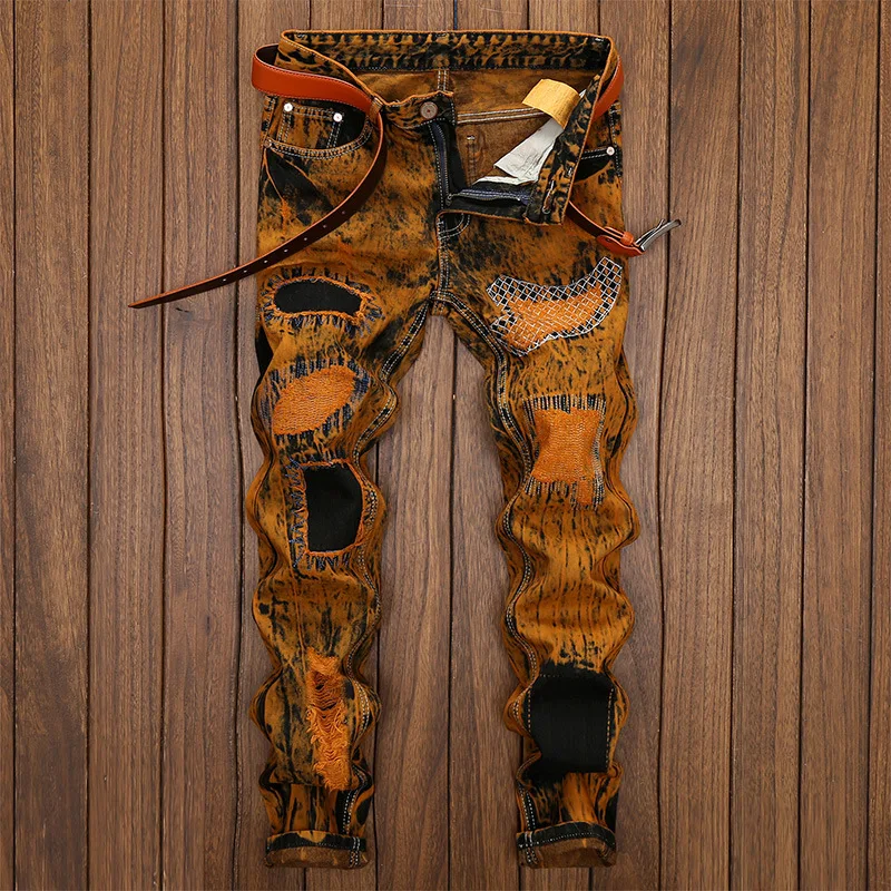 Goedkoop 2018 Herfst Mode Vintage Mannen Gescheurde Jeans Hip Hop Broek Slanke Streetwear Vernietigd Print Gat Toevallige Mannelijke Broek Plus size