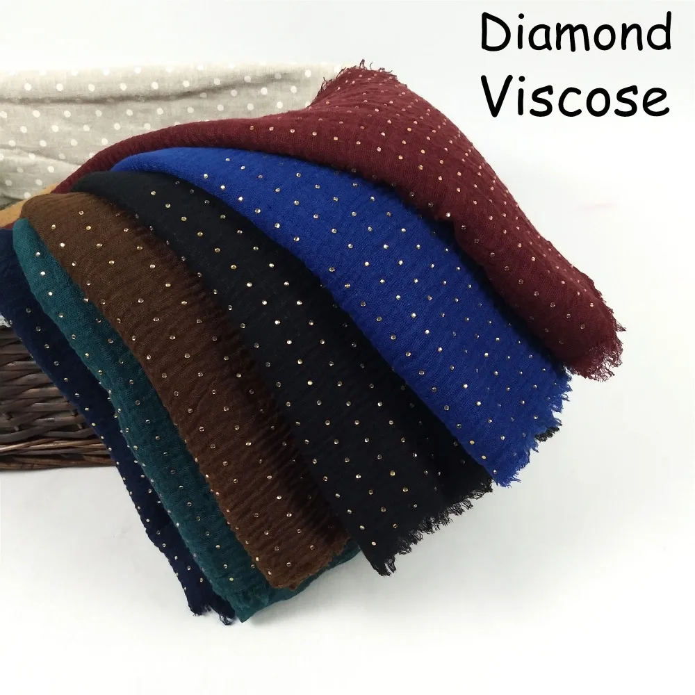 

M12 High quality diamond Crinkled hijab Wrinkle scarf Bubble cotton viscose scarf Crinkle Plain Shawl muslim Head Hijab Scarf