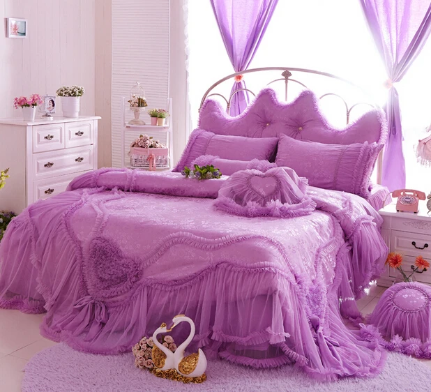 Romantic ruffle wedding bedding set girl,twin full queen