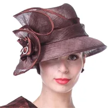 Sombreros de las mujeres Hermosas de Café Sombrero Nuevo Estilo Estampado de flores Elegante de Señora Party Iglesia Vestido de Novia Desgaste Del Partido sombreros de Ala Sombreros