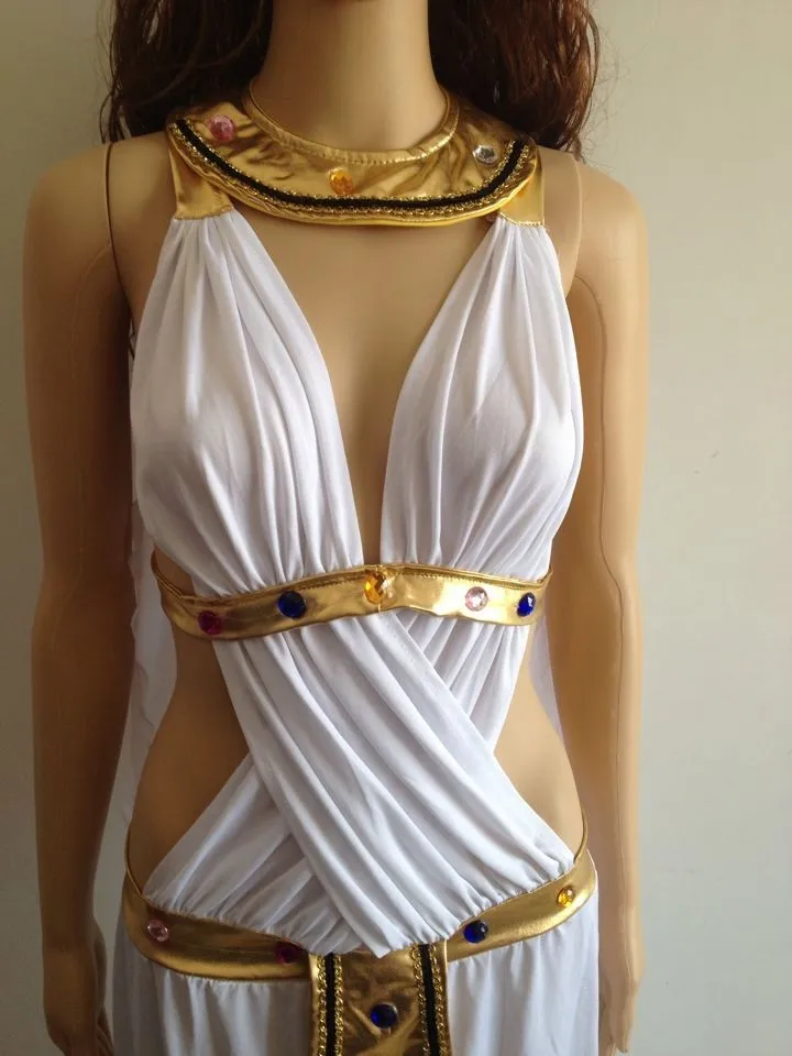 Новое поступление греческой мифологии костюмы сексуальные фантазии партия длинное платье костюм белый Queen Косплэй классический полые костюм